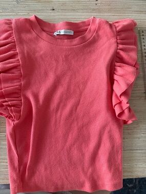 Zara  Coral Ruffle Sleeve Tank Top